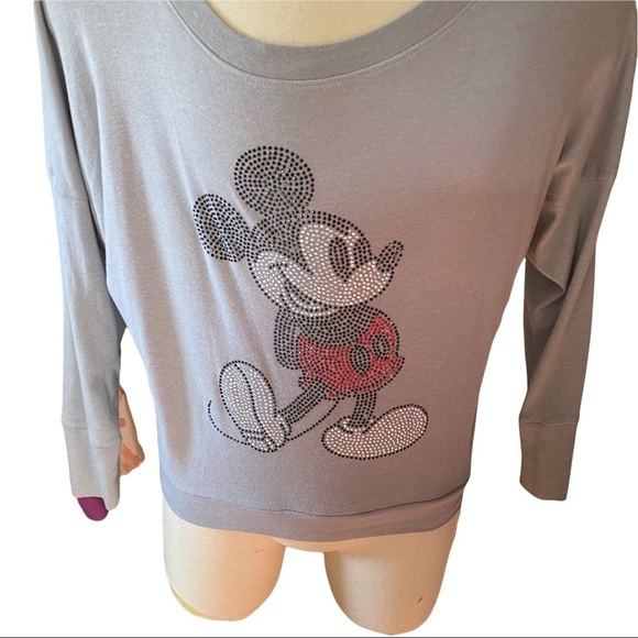 Disney Parks Women Mickey Mouse Dolman Long Sleeve Rhinestone Gray T-Shirt Sz M - Picture 1 of 11